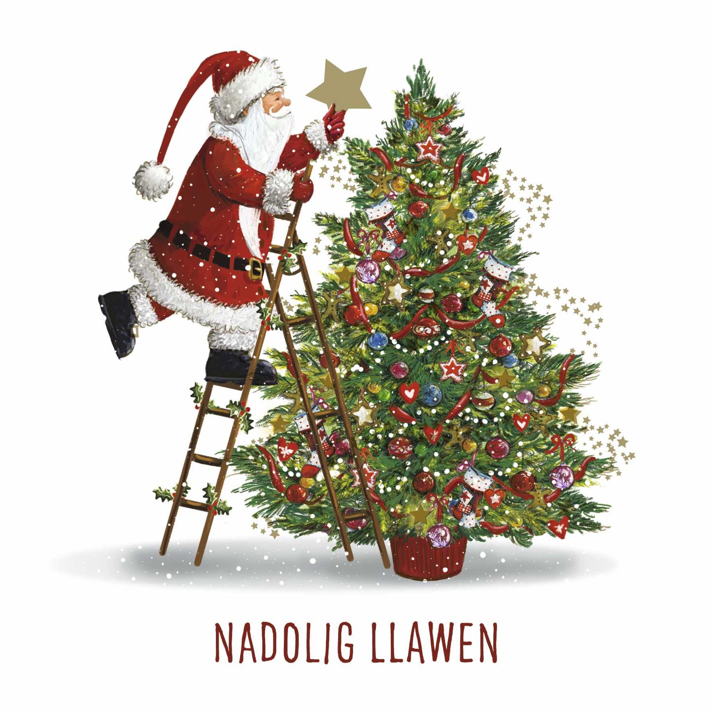 Santa Dressing the Tree (Bilingual) - Christmas Card (10 pack)