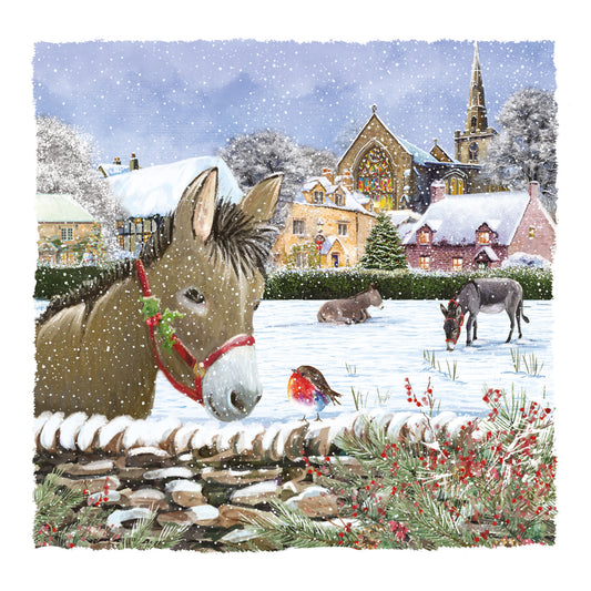 Donkey And Robin Friend - Christmas Card (10 pack)