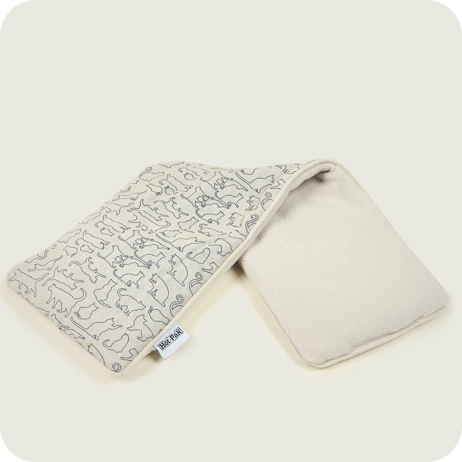 Premium hot pak in cream with a cat pattern showing the outline of different cats