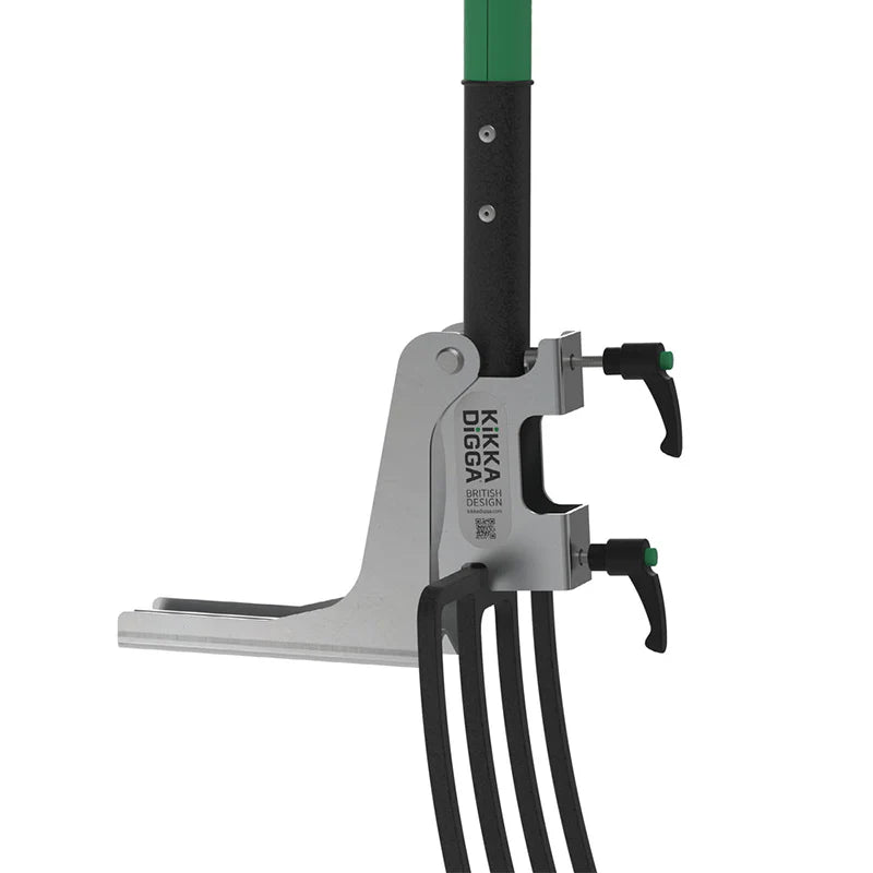 Close up of the Kikka Digga attached to a garden fork