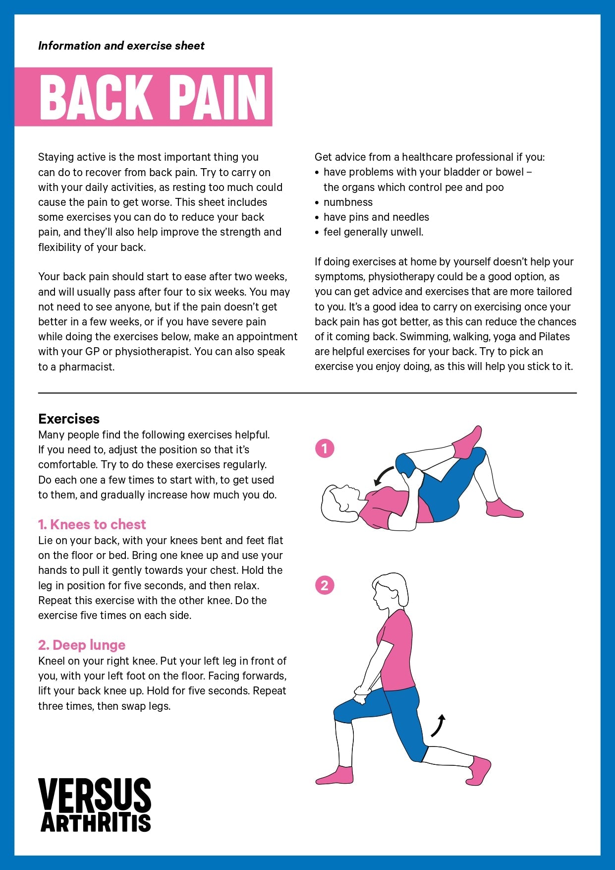 Back Pain exercise sheet