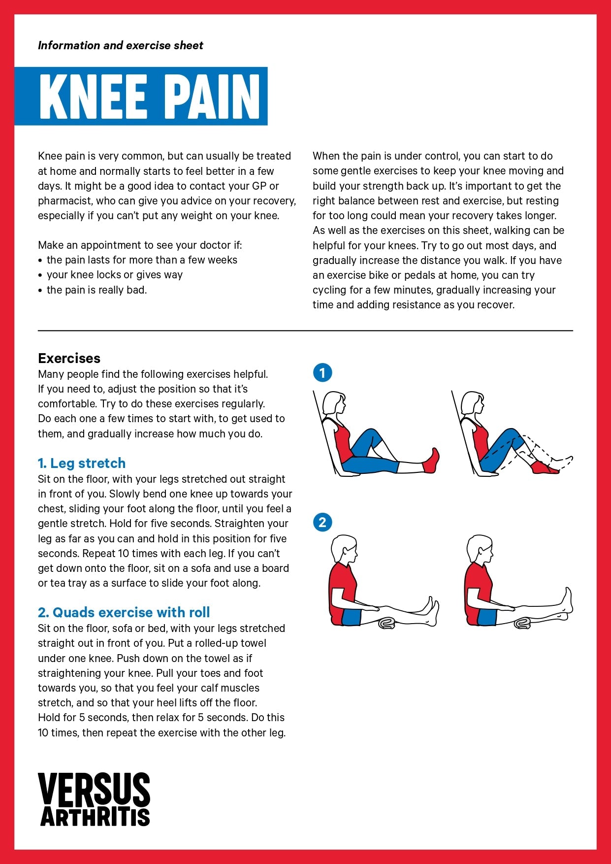 Knee Pain exercise sheet – Versus Arthritis