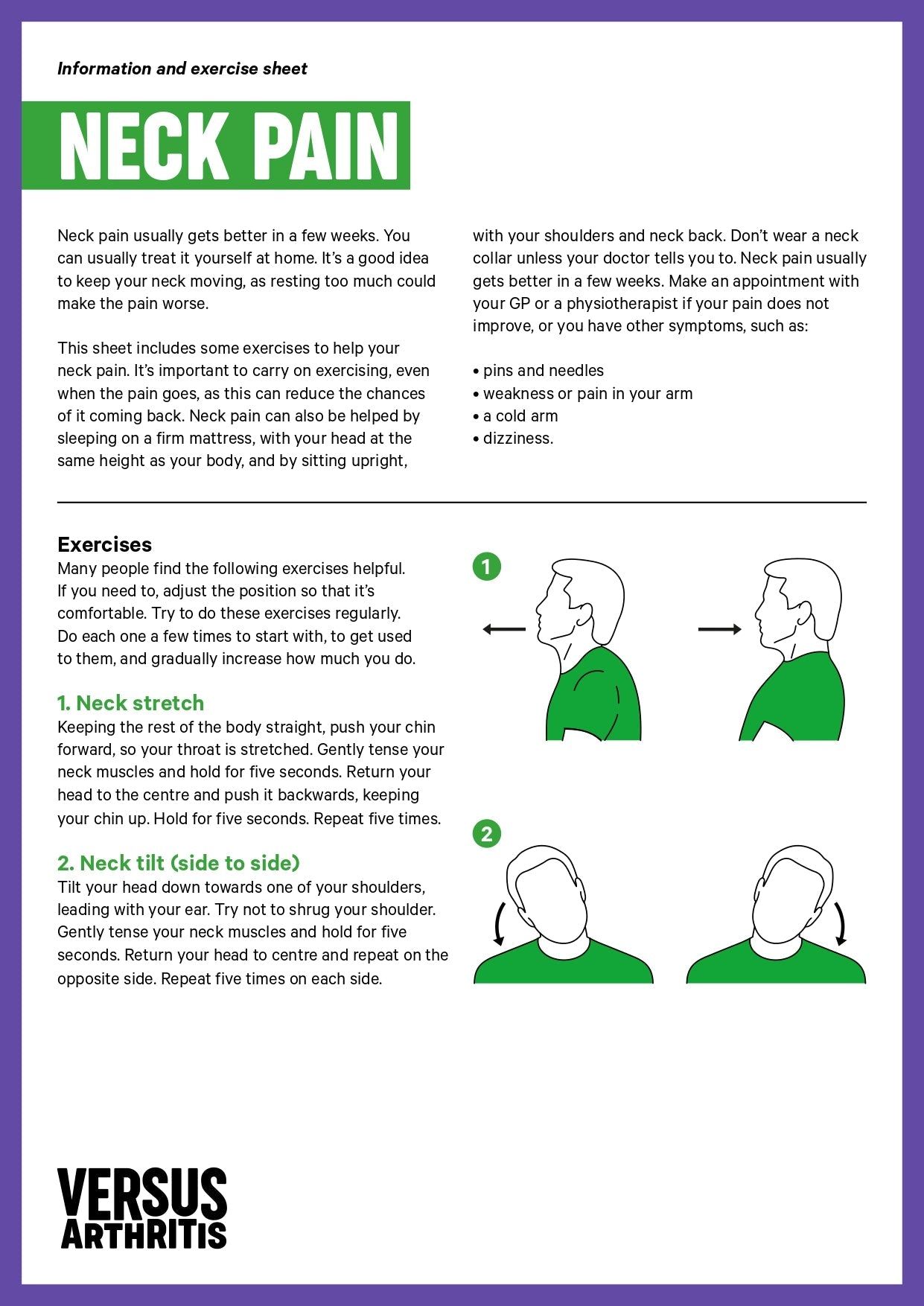 Neck Pain exercise sheet