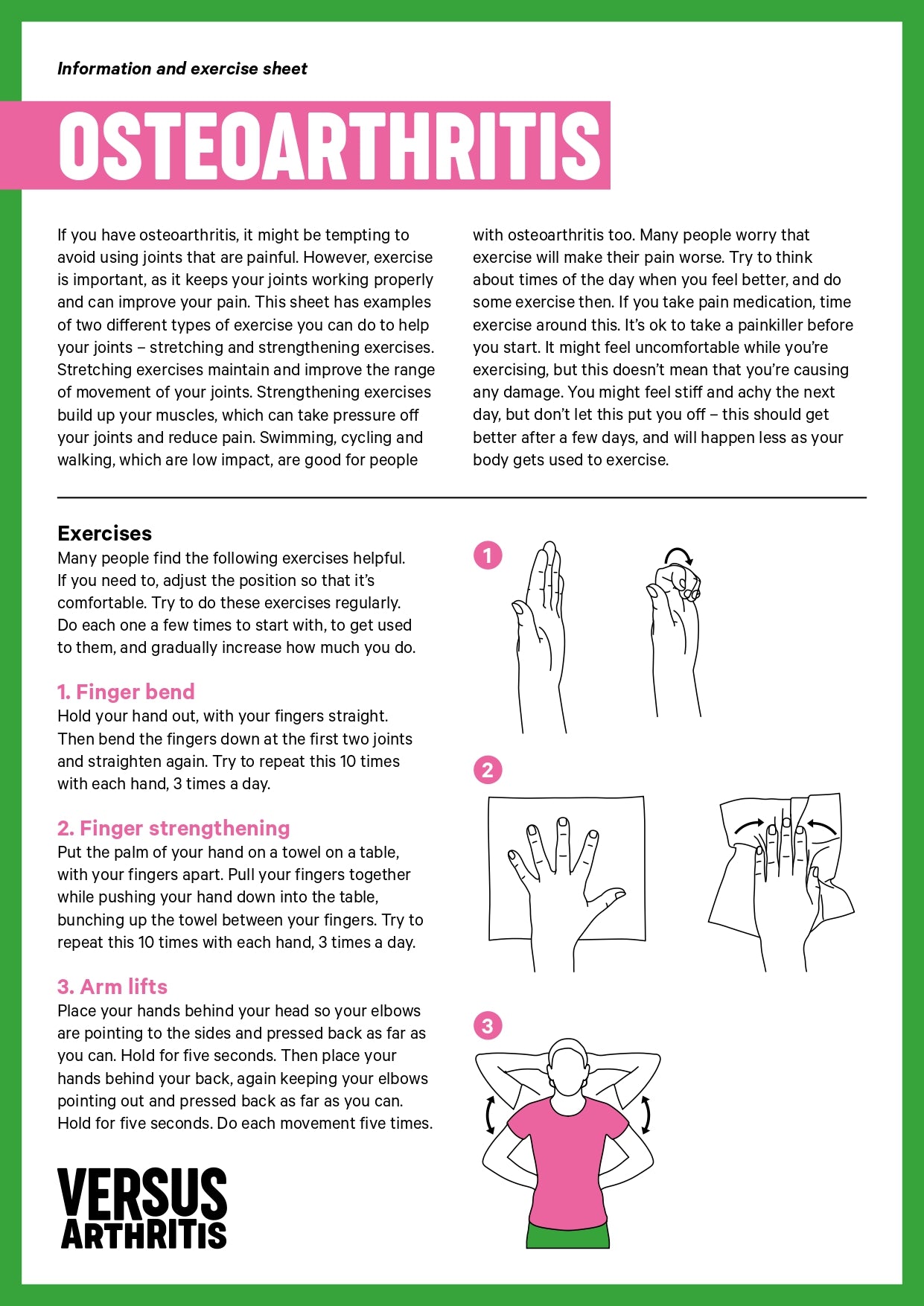 Osteoarthritis exercise sheet