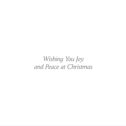 Inside of card displaying the text 'Wishing you joy and peace at Christmas'