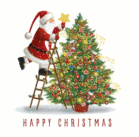 Santa Dressing the Tree - Christmas Card (10 pack)